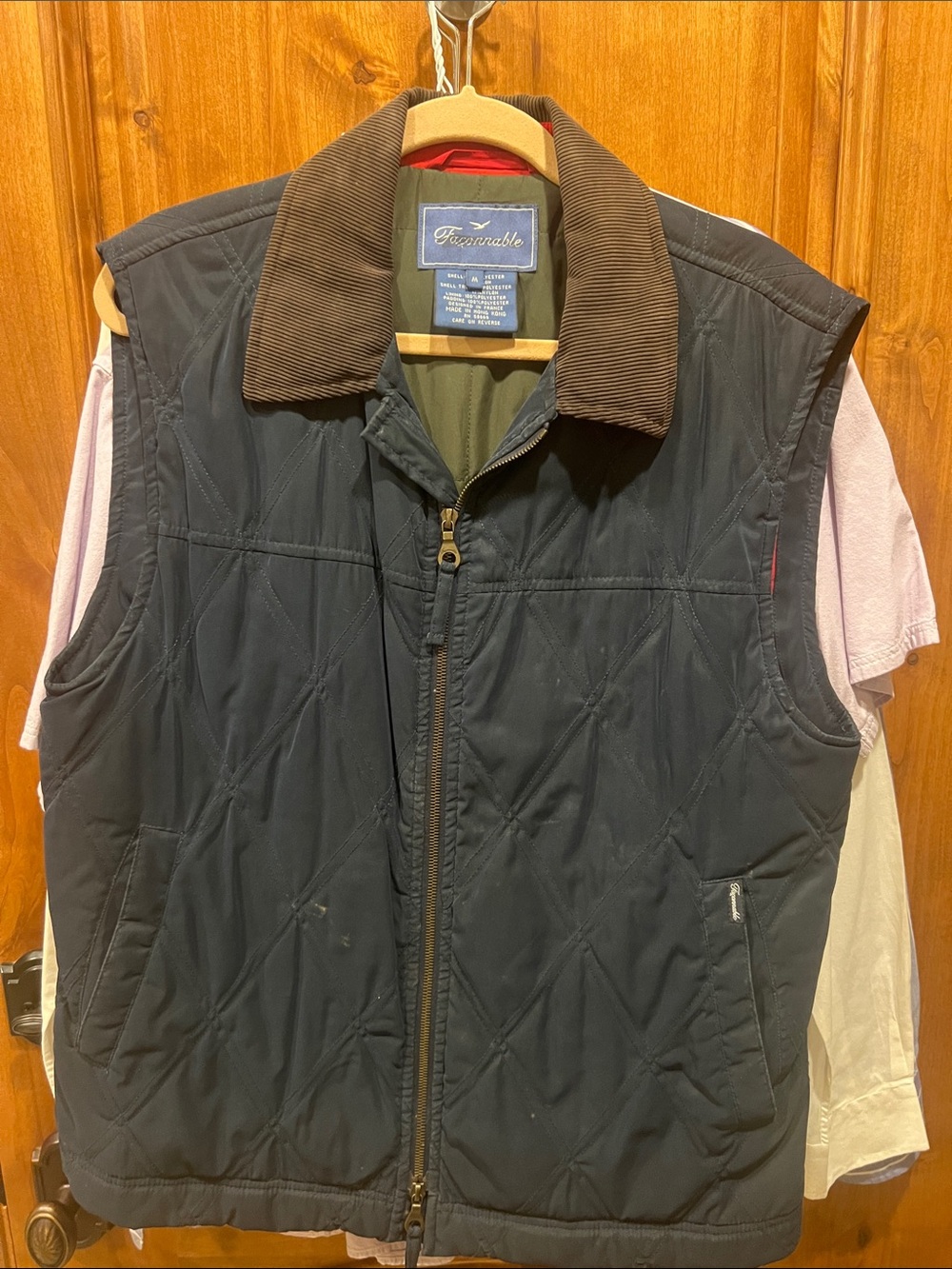 Faconnable Quilted Black Vest with Brown Corduroy Collar
